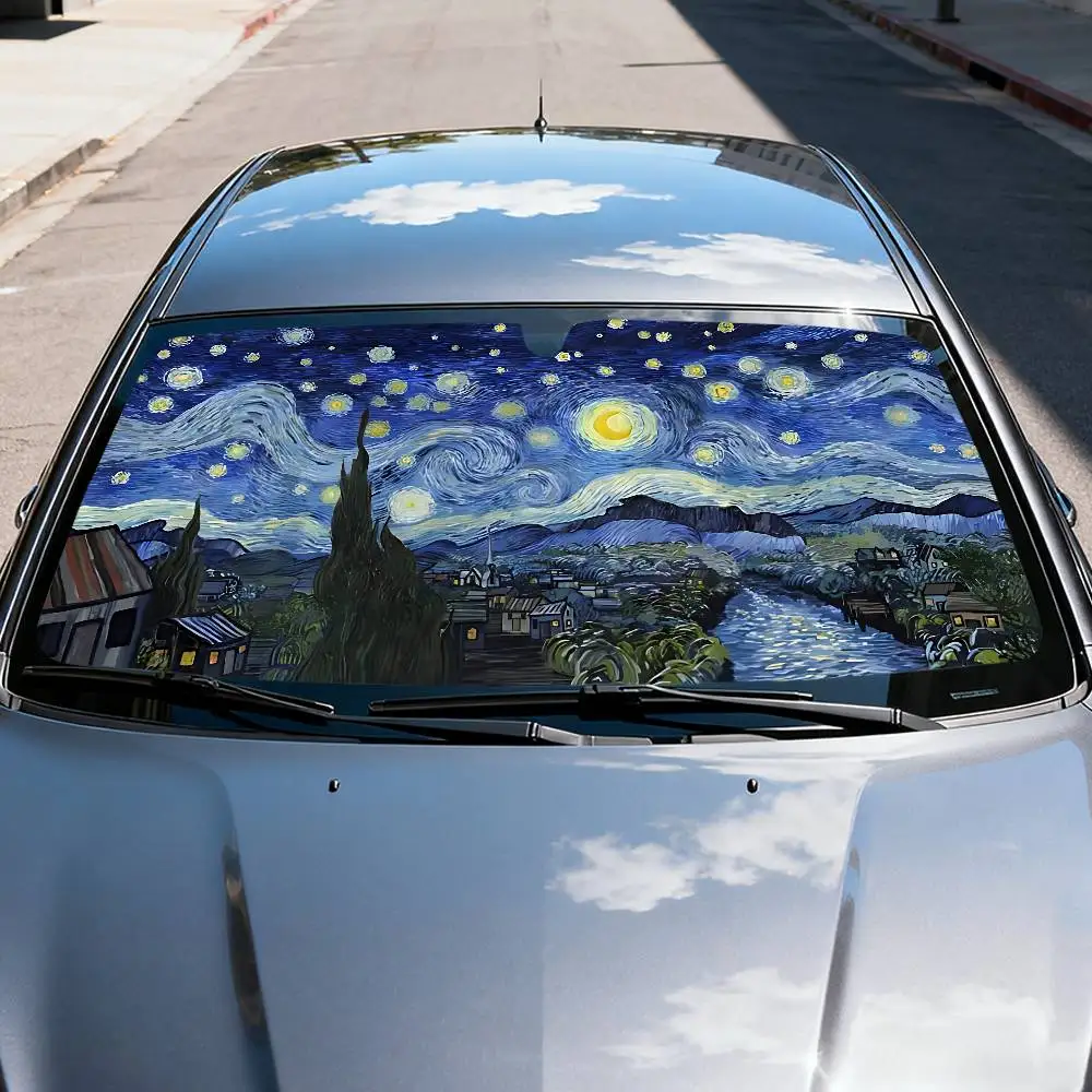 Starry Night V-Van G-Gogh Car SunShade Windscreen Cover Windshield Car Window Sun Shade Auto Visor Car Accessories view 4