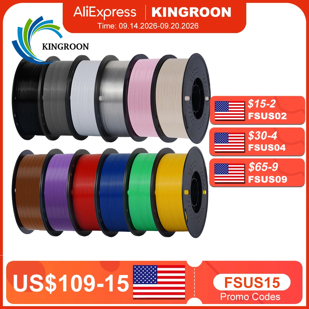 KINGROON 1kg PLA PETG TPU Filament 1.75mm For 3D Printer, Smooth Printing, Neatly Wound, 95A TPU 2.2LBS 3D Printing Plastic Material Eco Friendly Tangle-Free Fast Ship, Compatible with Most FDM 3D Printers