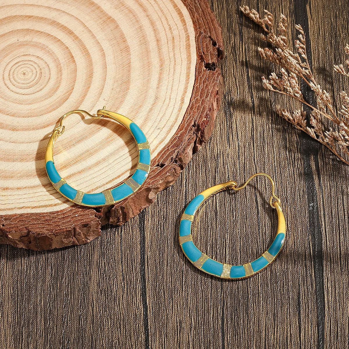 Antique Ethnic Geometric Blue Color Dangle Earrings for Women Jewelry Female Gift Custom Jewelry