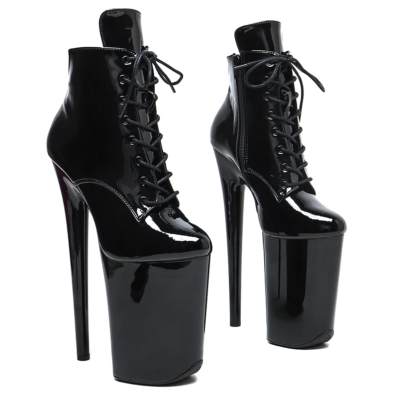 Leecabe  23CM/9inches  Shiny Patent PU  upper Sexy boots   High Heels Platform  stripper heel ankle Pole Dance shoes