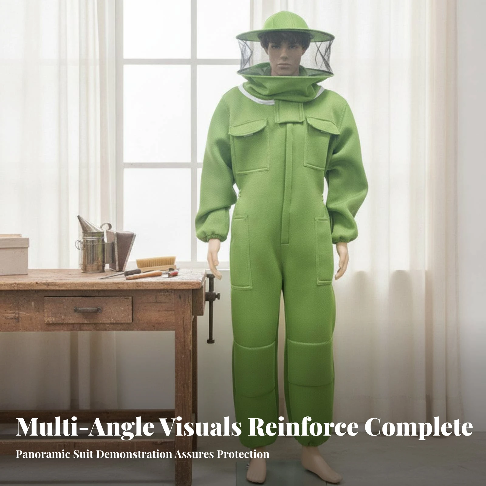 Hooded Beekeeper Suit Attached Hood Bee Suit Safety Clothing Flap Pockets High Collar