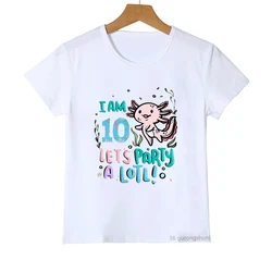 3-14th Birthday Axolotl I'M 10 Let'S Party A Lotl Kawaii Girls T-Shirt For Kids Birthday Gift Tshirt Fashion Kids Clothes Tshirt