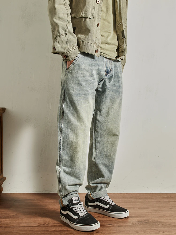 

Американские повседневные элитные мужские прямые свободные джинсы с завышенной талией в стиле ретро, универсальные винтажные джинсы Sle Faionable Ci Life, всесезонные