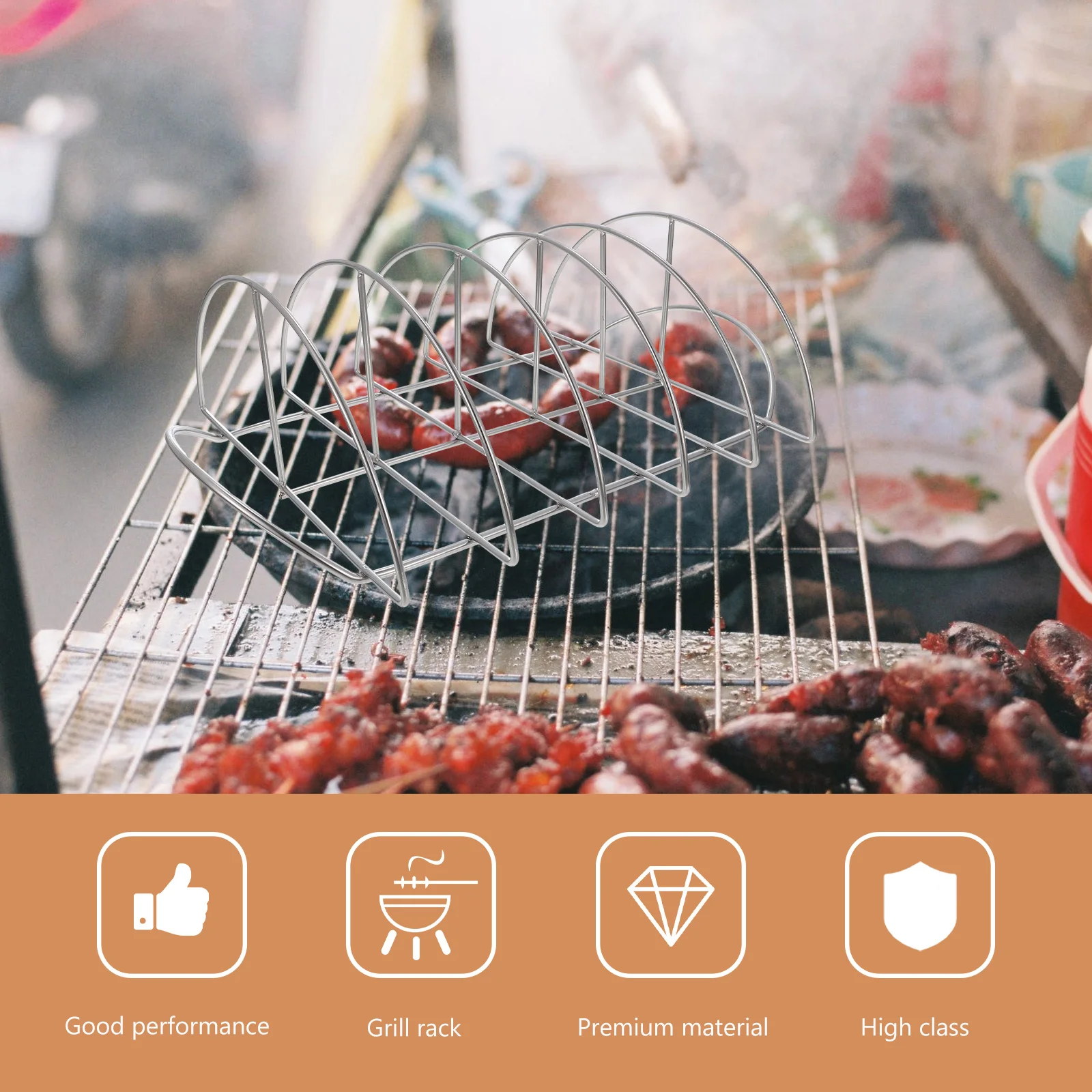 

Lightweight Grilling Rack Rib Rack Wear-Resistant Bbq Accessory Convenient Rib Stand for Outdoor Home Bbq Camping Accessory