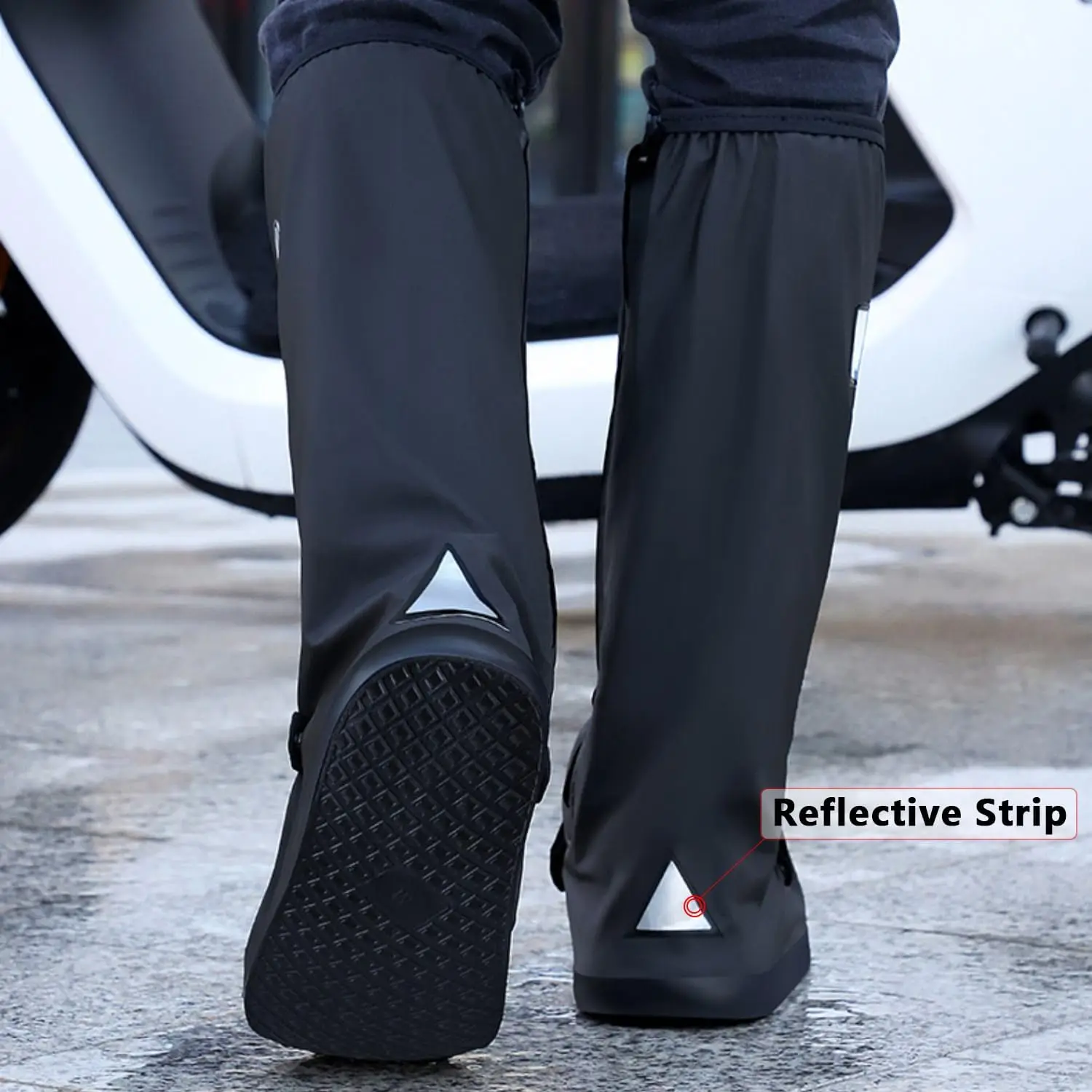 Waterproof Shoe Covers, Thickened Rain Boot Shoe Cover Reusable & Foldable Non-Slip with Reflector for Men Women