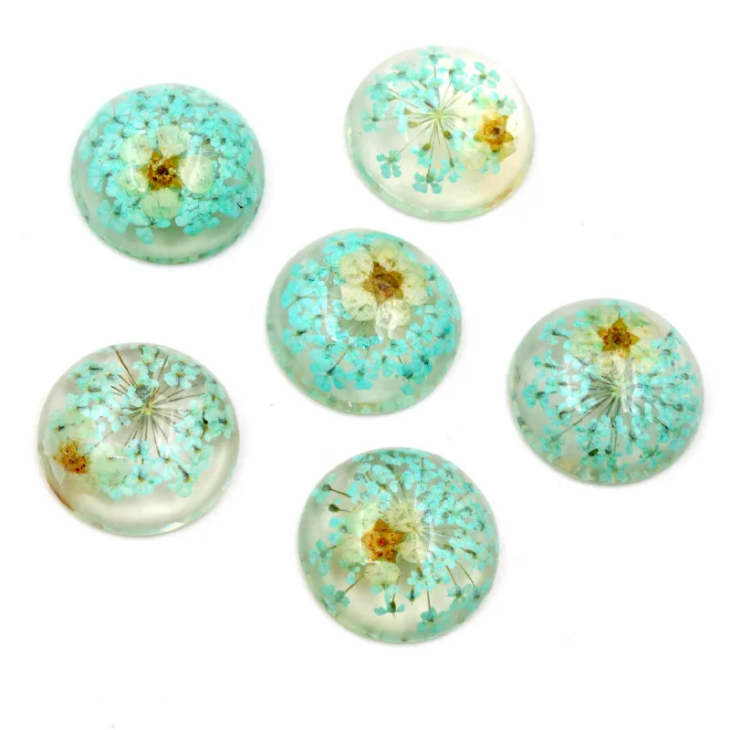 New Fashion 10pcs Fit 20mm Blue White Yellow Green Pink Purple Natural Dried Chrysanthemum Flowers Cabochons Cameo