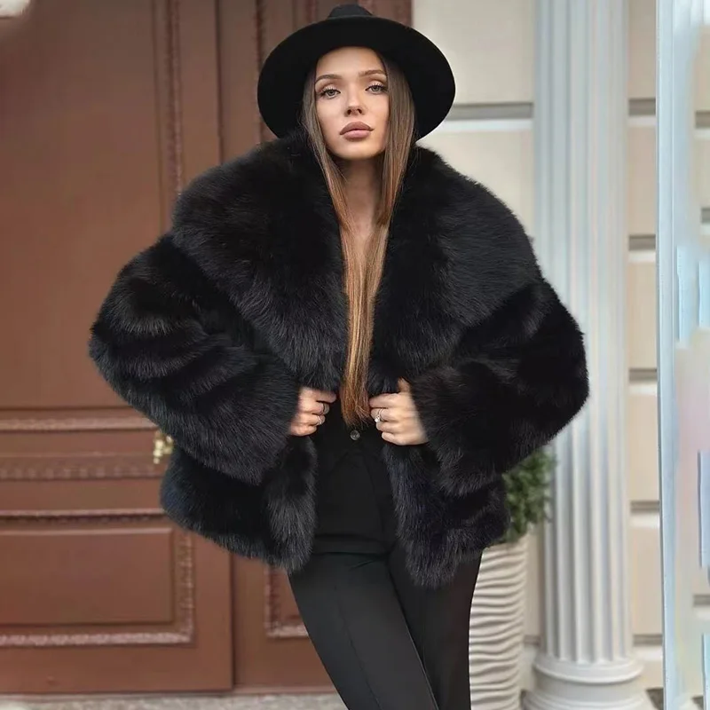 

TARUXY Fashion Large Lapel Lmitation Fur Coat Women Long Sleeves Loose Casual Plush Thick Outwear Winter New High Street Female