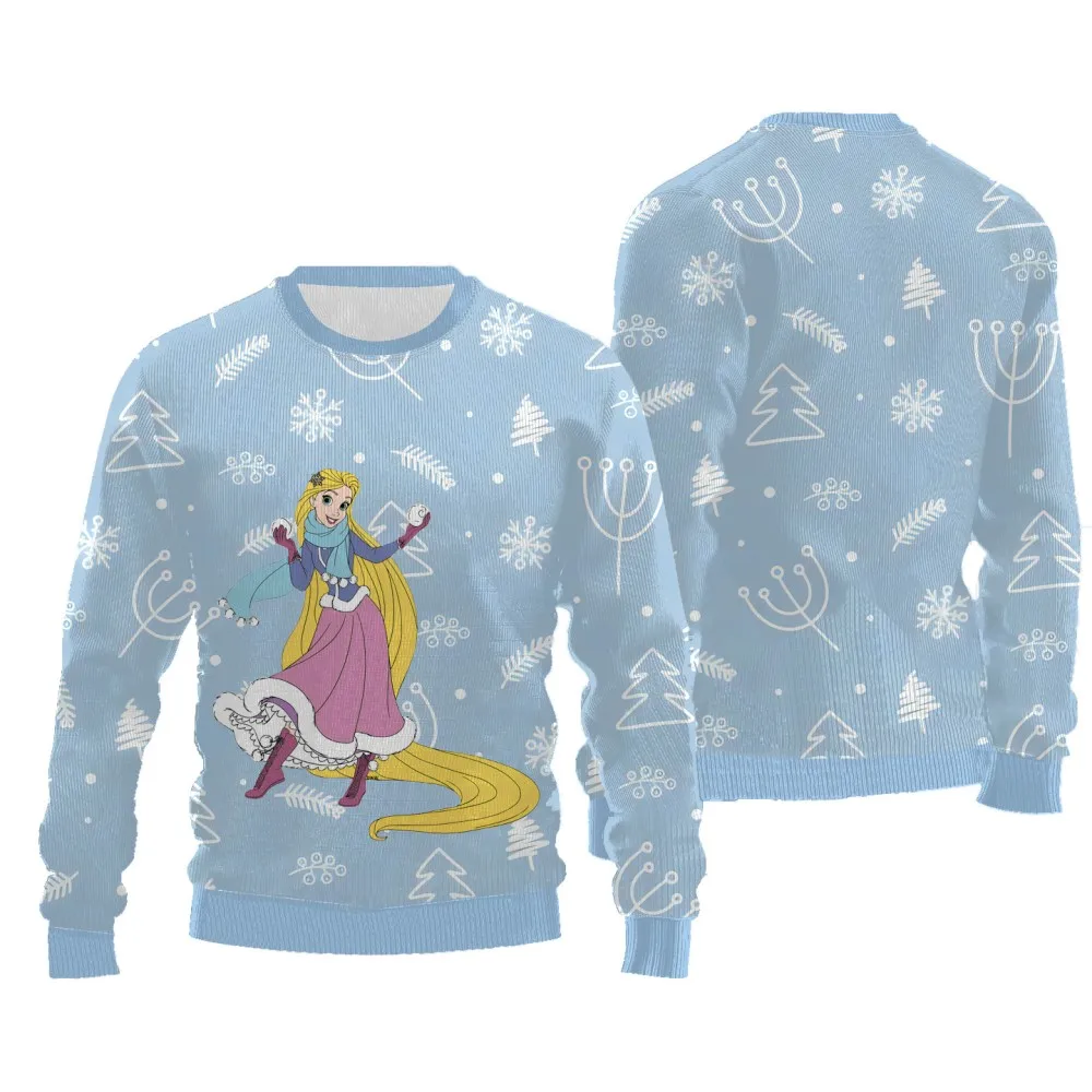 2024 New Style Casual Comfortable Christmas Sweater Disney Princess Pattern Printed Round Neck Long Sleeves Pullover for Women