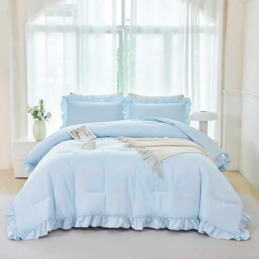 

Комплекты постельного белья Queen Size (5 предметов) с оборками, винтажные, в стиле фермерского дома, однотонные, элегантные, в стиле бохо, в сумке, для девочек и женщин