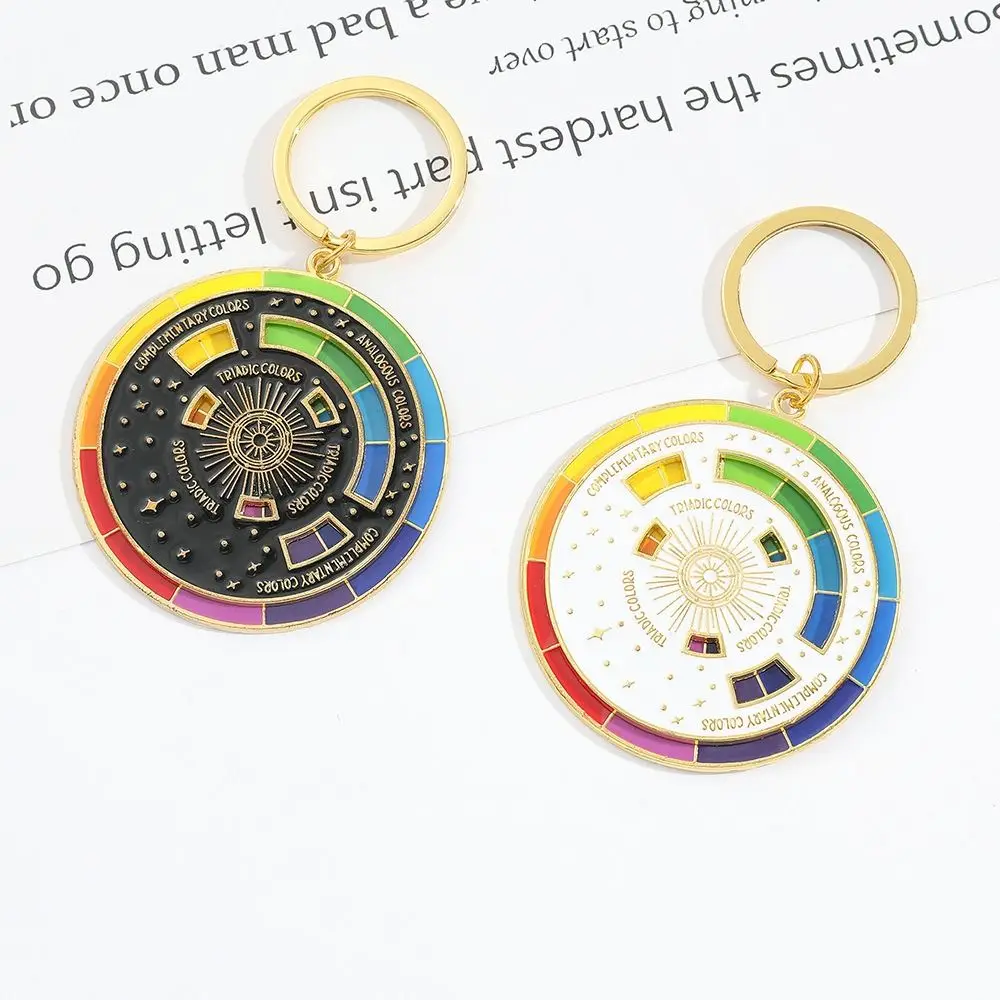 Color Wheel Spinning Color Compass Keychain Rotatable Metal Spinning Compass Metal Pendant Palette Novelty Palette Art Keychain