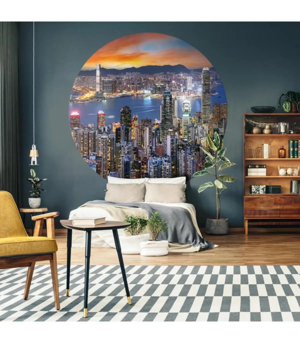 Wallpaper WallArt circle Skyline by Night 142,5 cm wallpaper