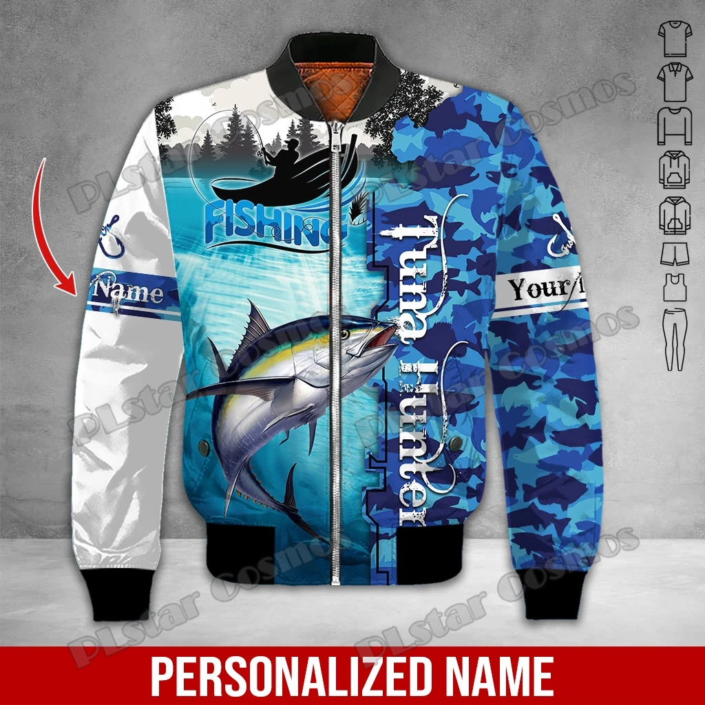 

Winter Men Bomber Jacket Tuna / Marlin Fishing Custom Name 3D Print Thick Pocket Zip coat Unisex Casual Warm Zipper jacket FX-06