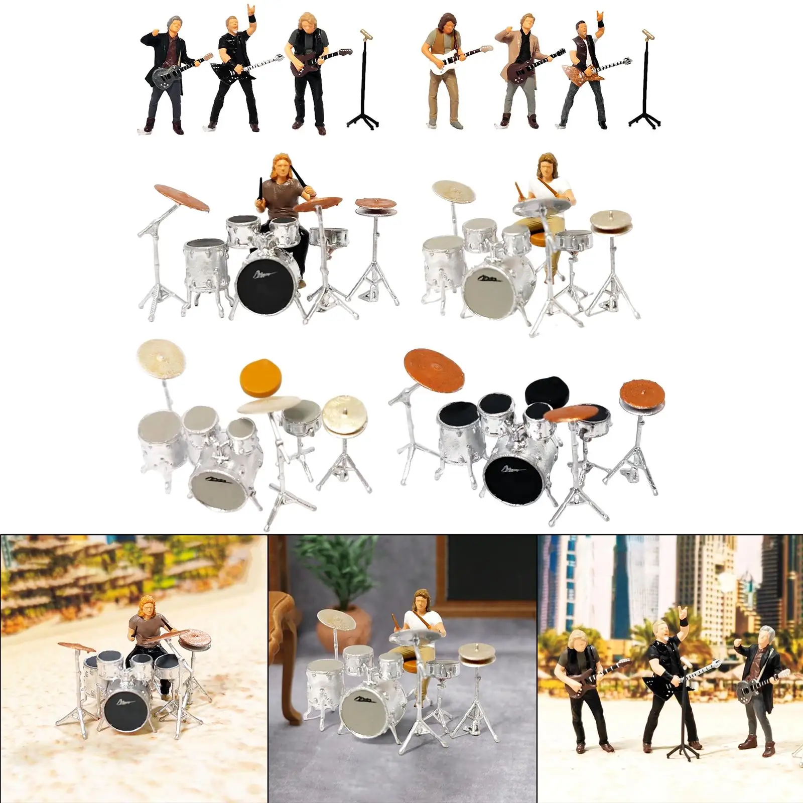 1:64 Scale Hand-Painted Rock Music Figures DIY Projects S Scale Miniature Scenes