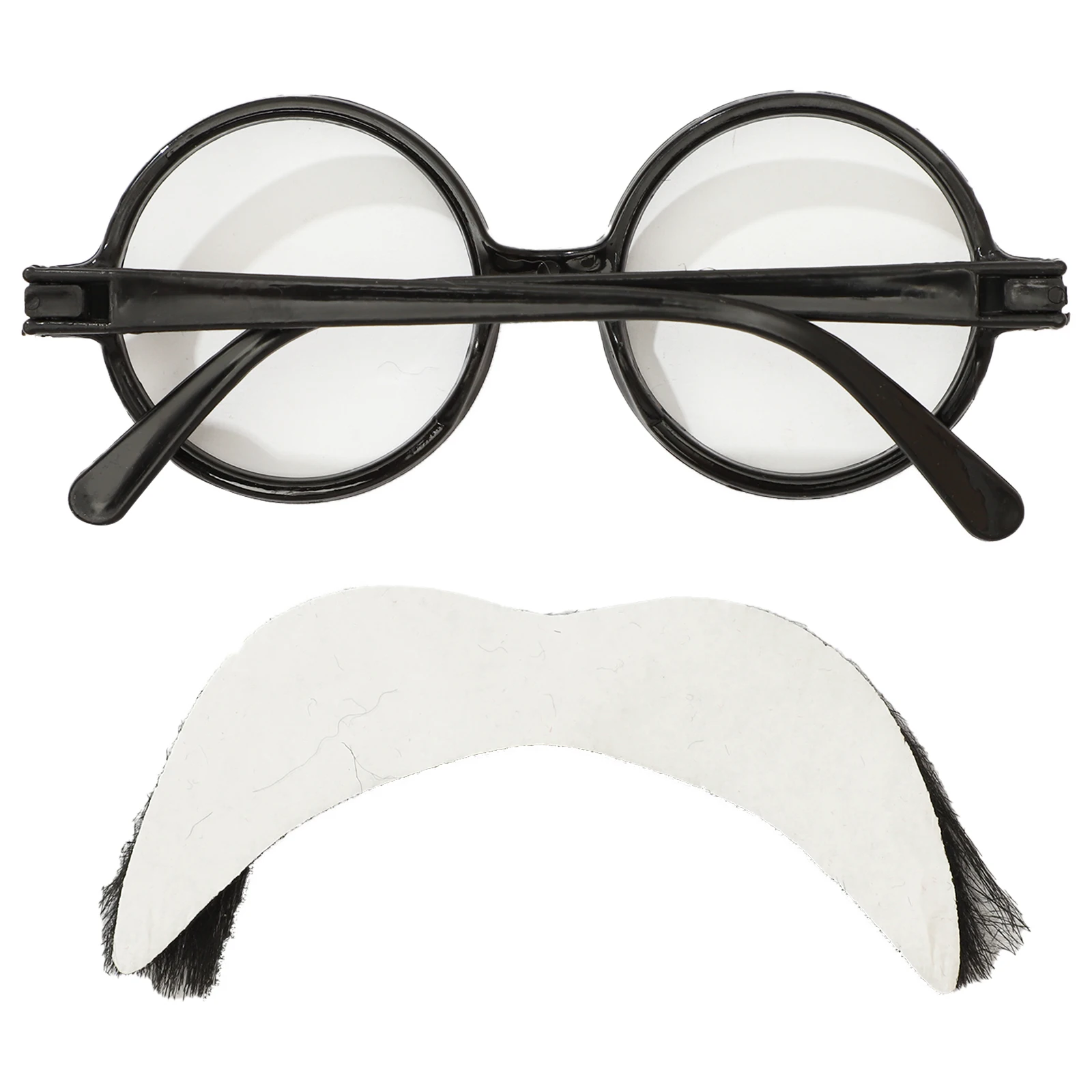 Adults Kids Plastic Round Frame Glasses with Realistic Self-adhesive Mustache Costume Accessory for Halloween Cosplay Party