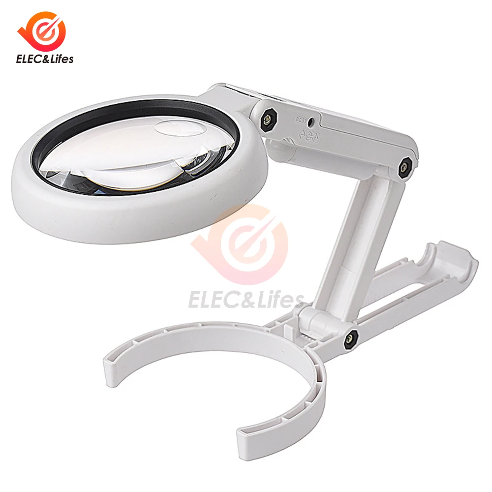 5X/11X Handheld Magnifier With 8 LED Light and Stand USB Powered Illuminated Magnifying Glass for Electronics Repair Hobby Tool