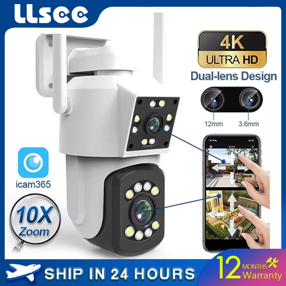 LLSEE 4K 8MP 10X Zoom Wireless WIFI Outdoor Security Camera Bidirectional Communication and AI Alarm Mobile Tracking Waterproof