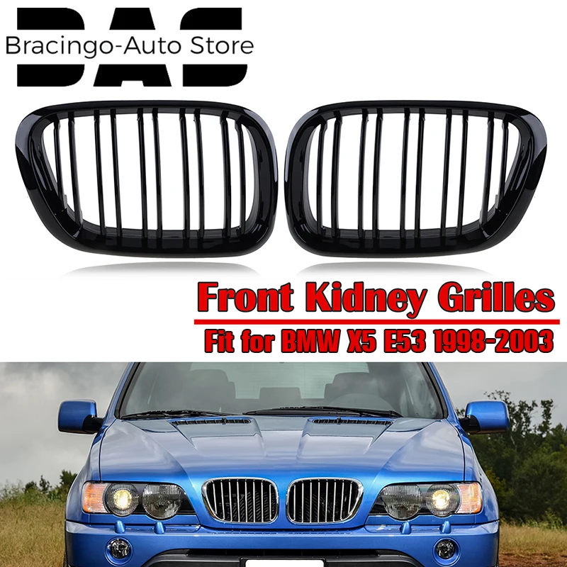 

Fit For BMW X5 E53 1998-2003 Black Front Bumper Kidney Grille Air Intake Racing Grill Dual Slat Car Decoration Parts Replacement