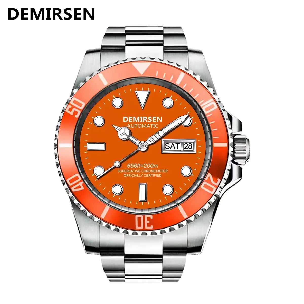 Luxury Brand Drop Shipping Sapphire Glass Automatic Orange Wristwatch Waterproof 200M Luminous Mechanical Day Date Display Watch