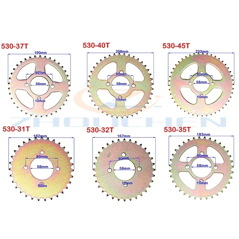 

Цепь 530, 31T/32T/35T/37T/40T/45T, звездочка, задняя звездочка для цепи 530, 110-150 куб.см, квадроцикл, четырехколесный внедорожник