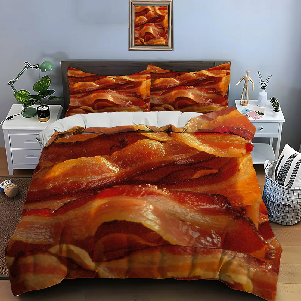 Hd carne bacon comida impressão conjunto de cama capa edredão 1 capa edredão 2 fronhas adulto e crianças conjunto luxo para presentes