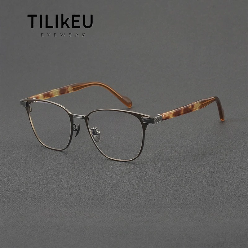 Japanese Designer Retro Square Titanium Glasses Frame Business Men's Large Sized Eyeglasses Frame Acetate Luxury Eyewear Ocular