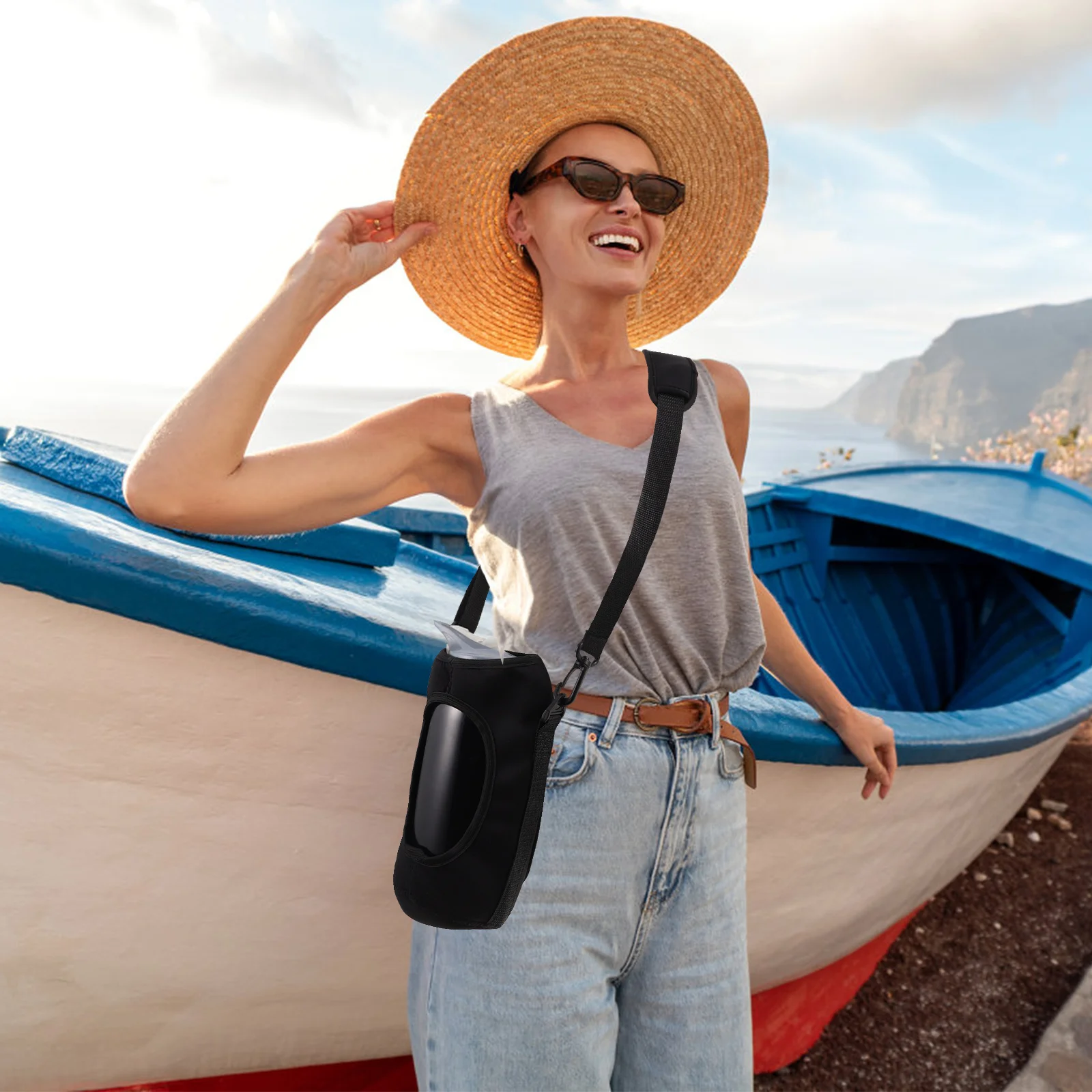 

Water Bottle Sleeve Half Gallon Capacity Outdoor Anti Slip Design with Crossbody Carry for Camping Hiking Sports Insulated Cup