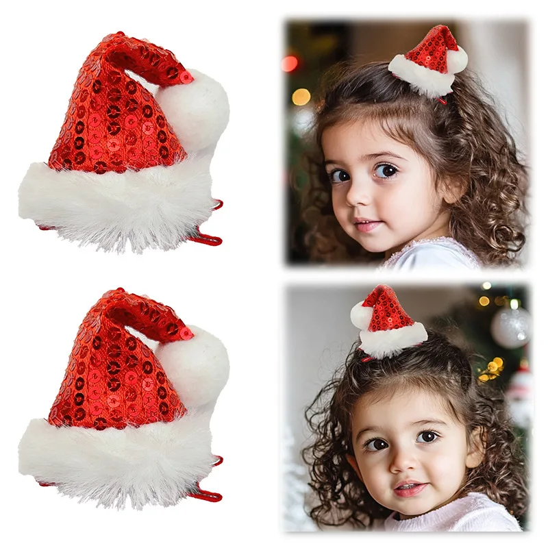 

Bulk 36pcs Christmas Xmas Mini Glitter Santa Cap Hair Clips Cute Duckbill Barrettes Holiday Hair Accessories for Parties