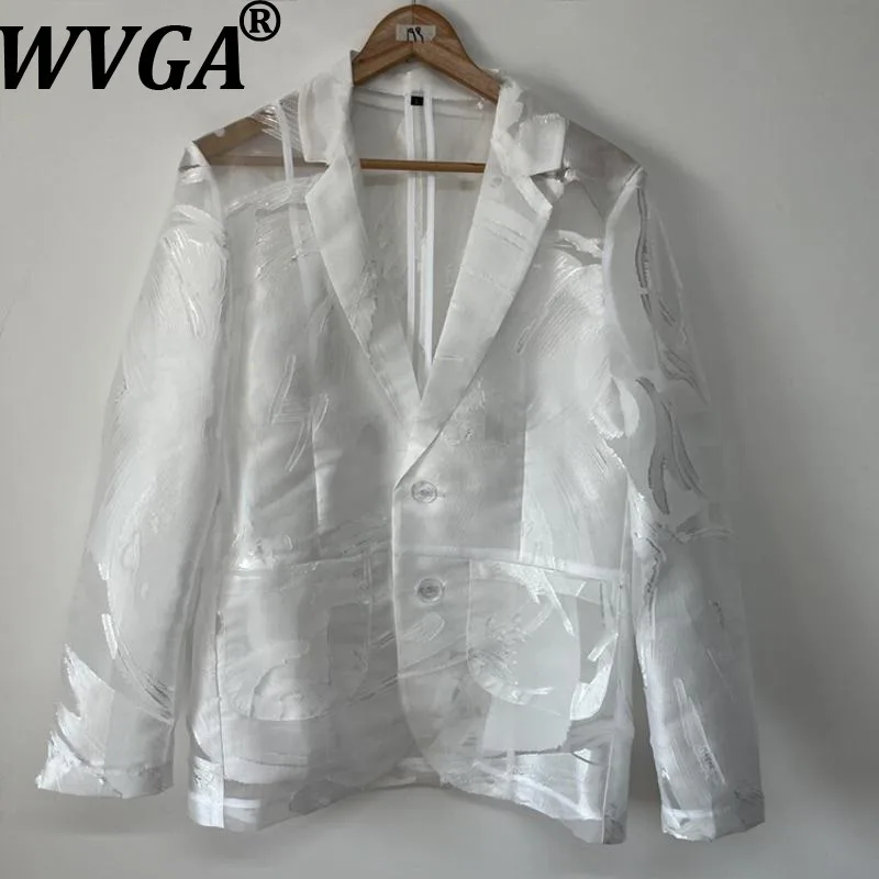 

WVGA Spring Summer New Man Tide Distressed Sheer Trendy Long Sleeve Blazer Niche Chic Casual Turn-Down Collar Jakcets Ins W20776