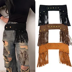 Punk Women's Belt Female Suede Leather Tassle Jeans Belt Western Cowboy Cowgirl Party Night Club Waist Belt Dancing Waistband