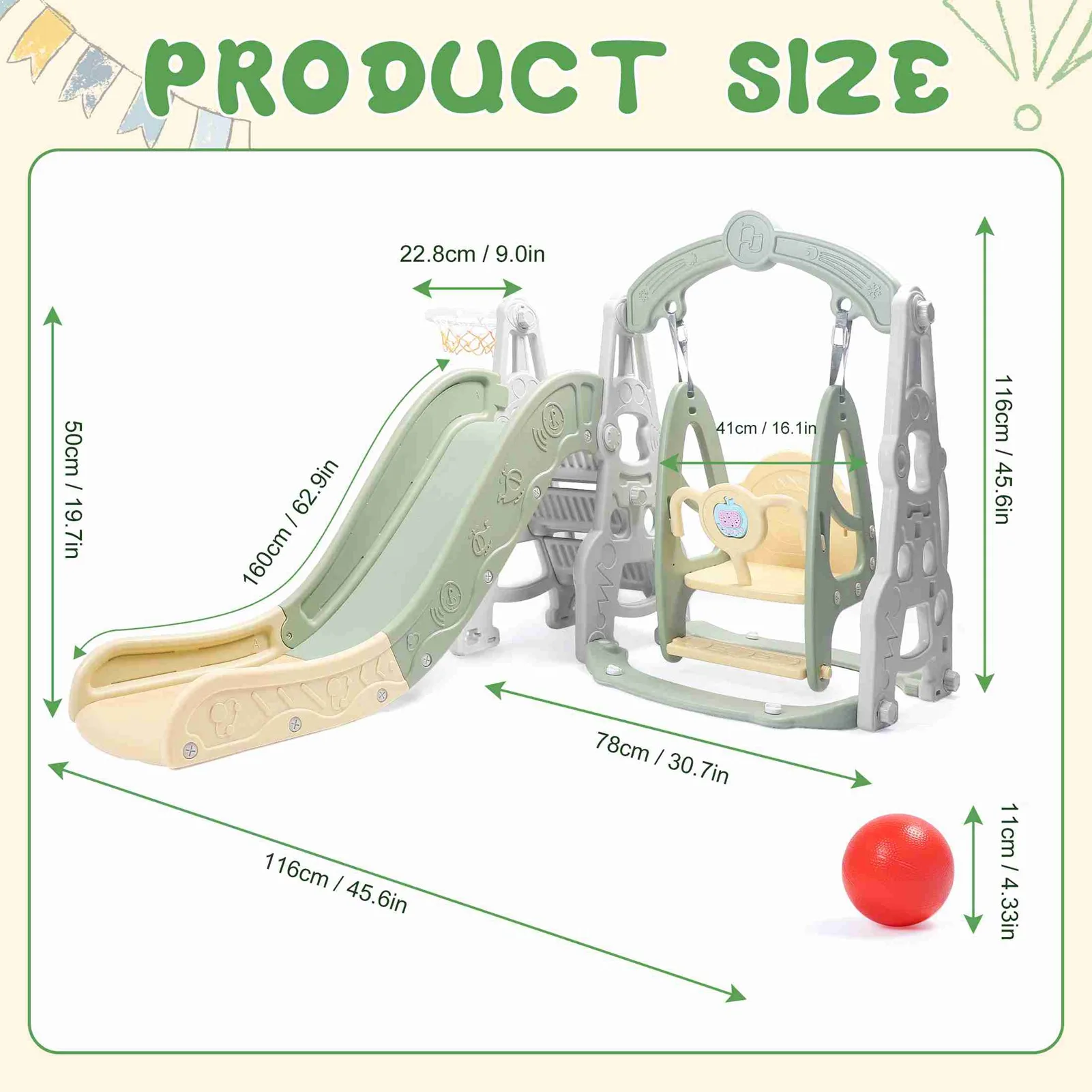 4 in 1 Slide  Fully Enclosed Pedal Enhanced Safety Easy Set Up Playground Slide Swing Playset Green Outdoor Swing with Slide