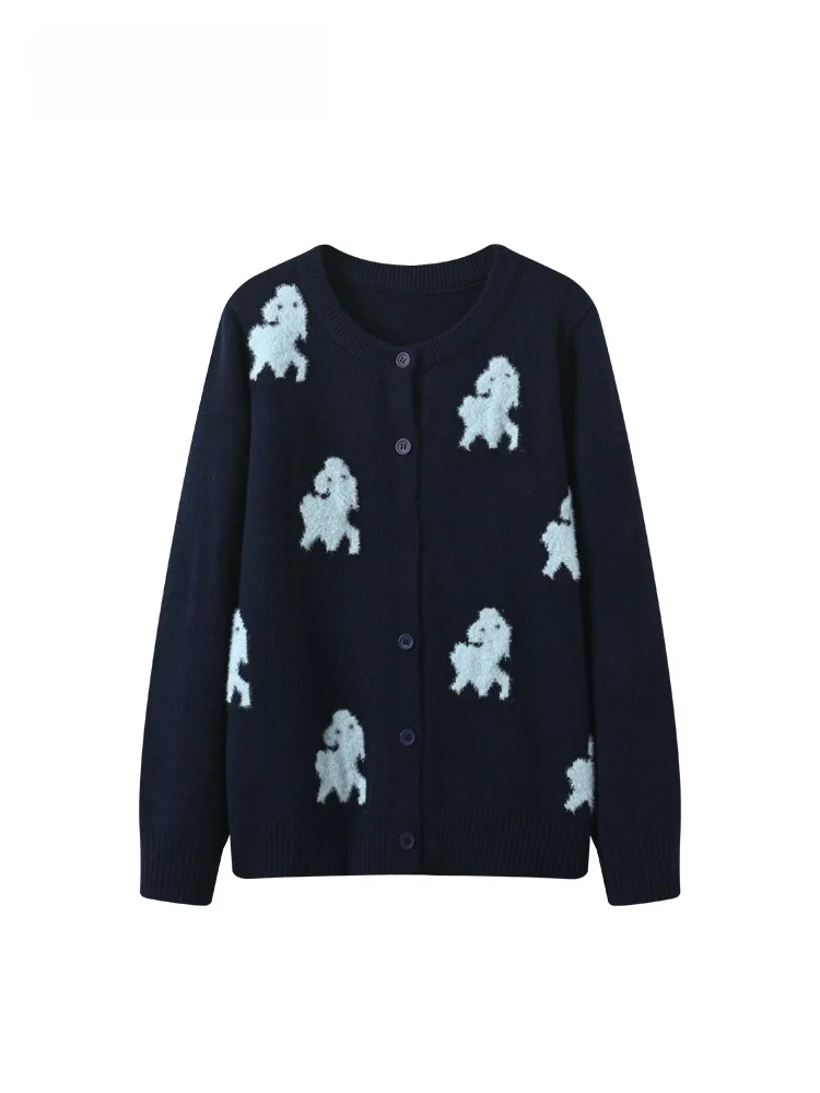 

Вязаный кардиган большого размера с длинными рукавами и круглым вырезом, осенний свободный свитер-пальто для полных женщин