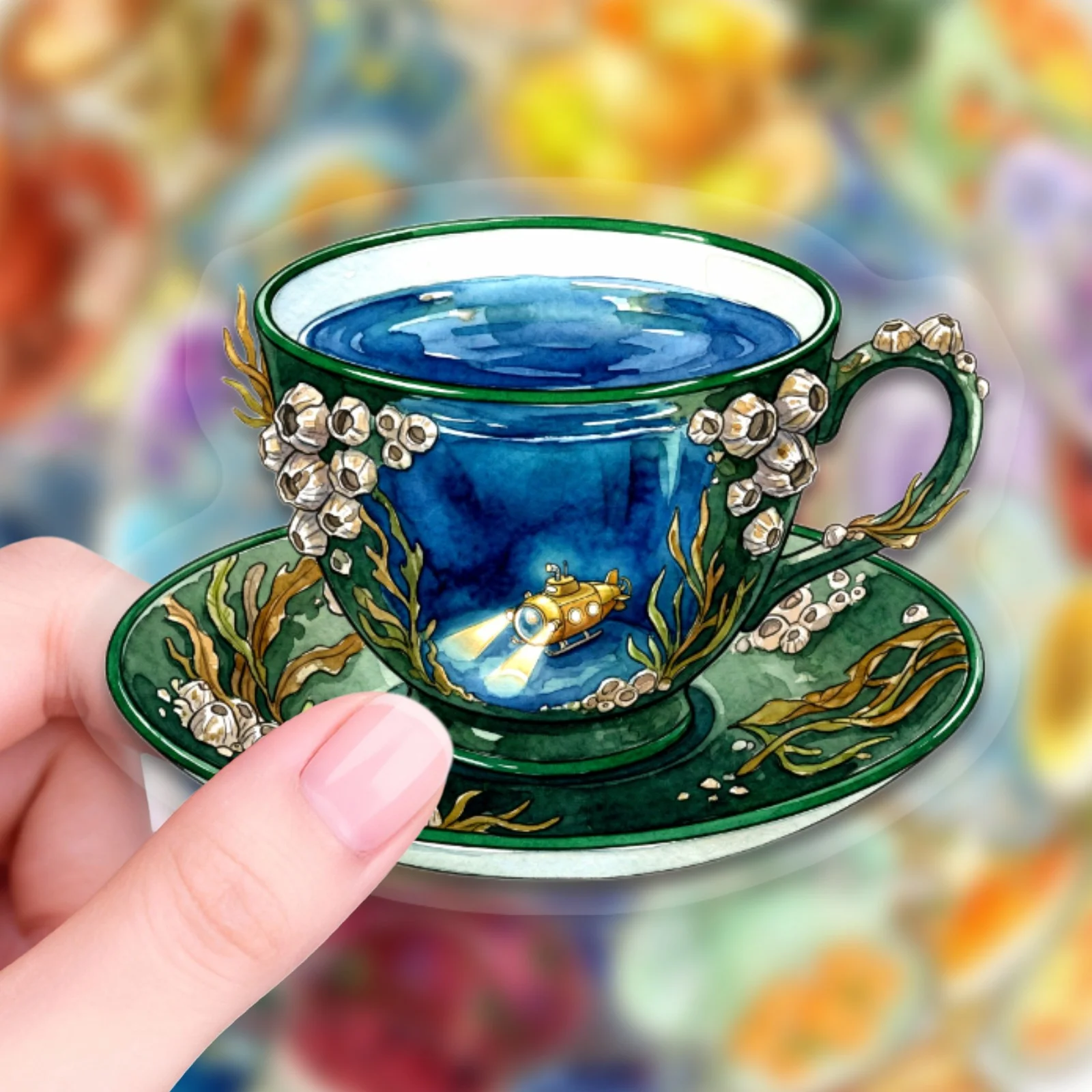 50pcs Cartoon Art Teacup Graffiti Sticker PVC Material Children Daily Decoration Toy DIY School Bag Notebook Waterproof Stickers