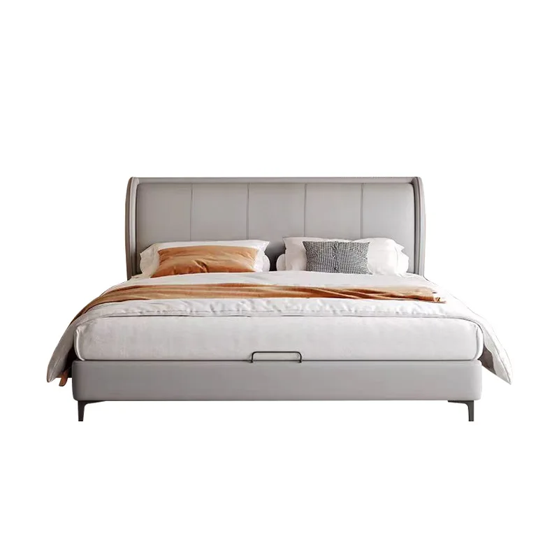 

Italian minimalist leather bed first layer cowhide modern simple double bed new home 2 meters leather bedroom bed