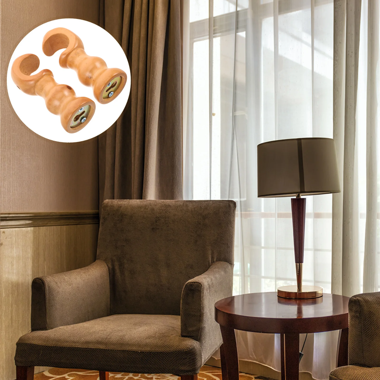 

2Pcs Solid Wood Curtain Rod Brackets Classic Design Wall Mounted Drapery Rod Holders for Bedroom Living Room Window Support