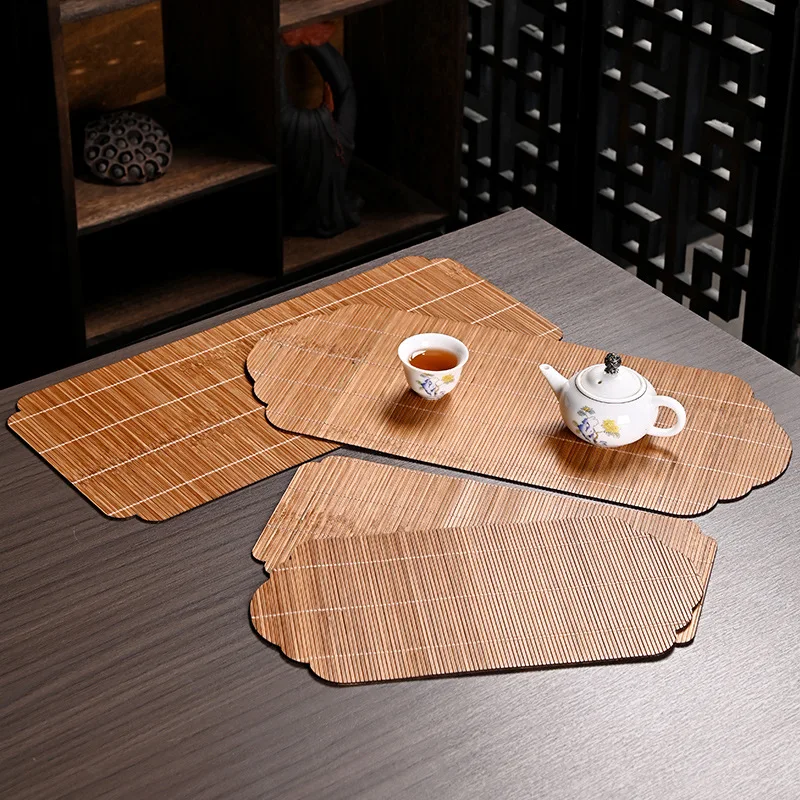 Handcrafted Bamboo Tea Set Accessories Tea Brewing Heat Resistant Mat Dry Tea Brewing Bamboo Mat Tea Ceremony Supplies