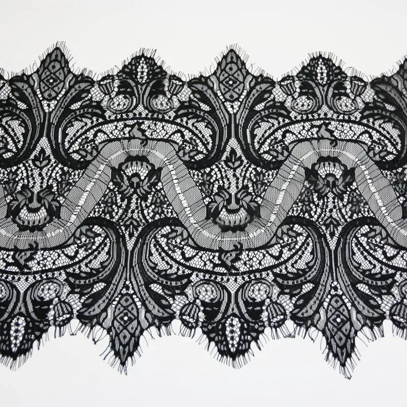 (3 meters/lot) 30cm White Black eyelash lace fabric Voile Lace Trim Embroidered Wedding Dress Fabric