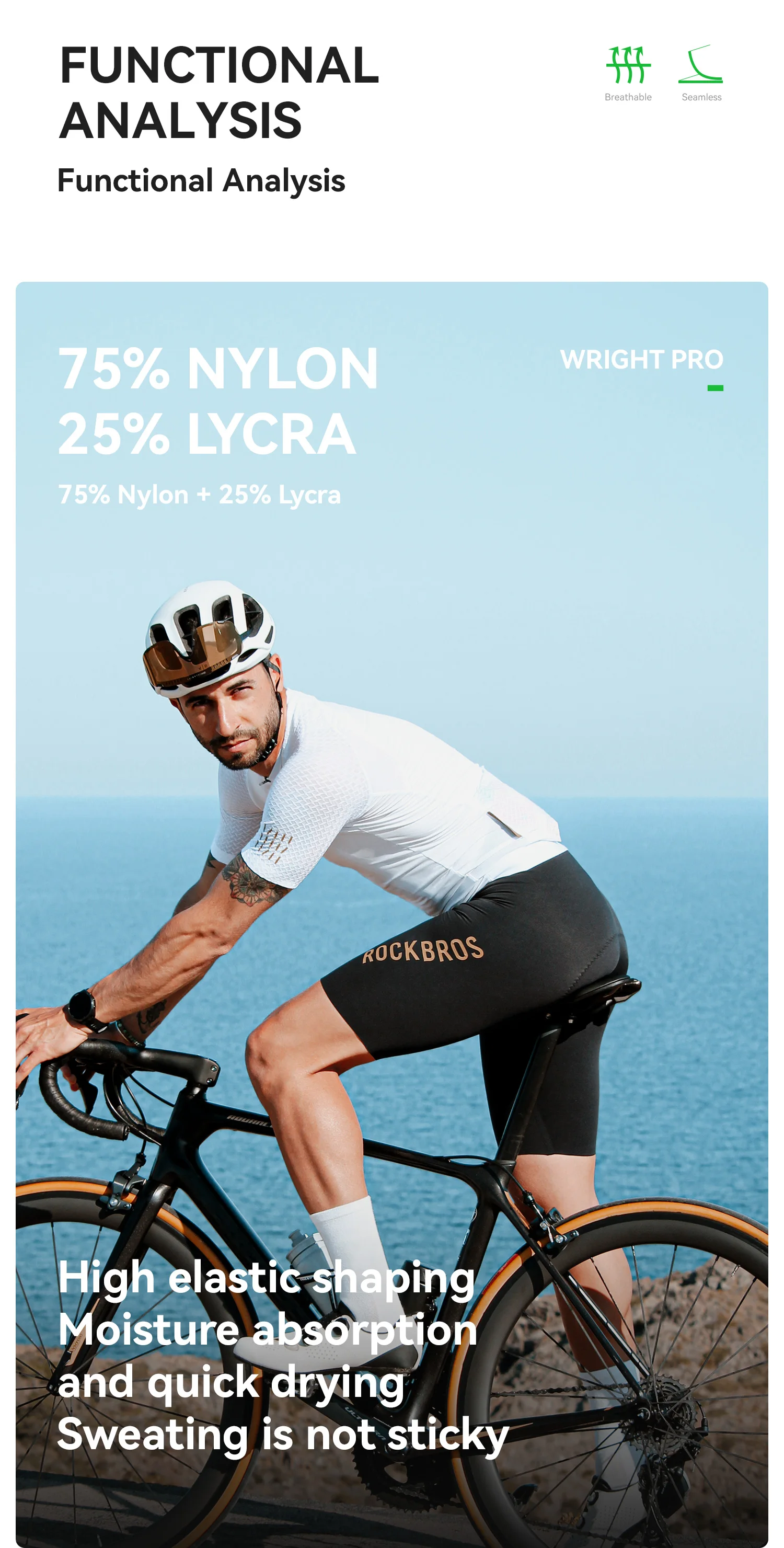 ROCKBROS Herren Fahrrad-Trägerhose Nahtlos mit Italienischer Polsterung Atmungsaktive Leichte Fahrradshorts – Detail 4