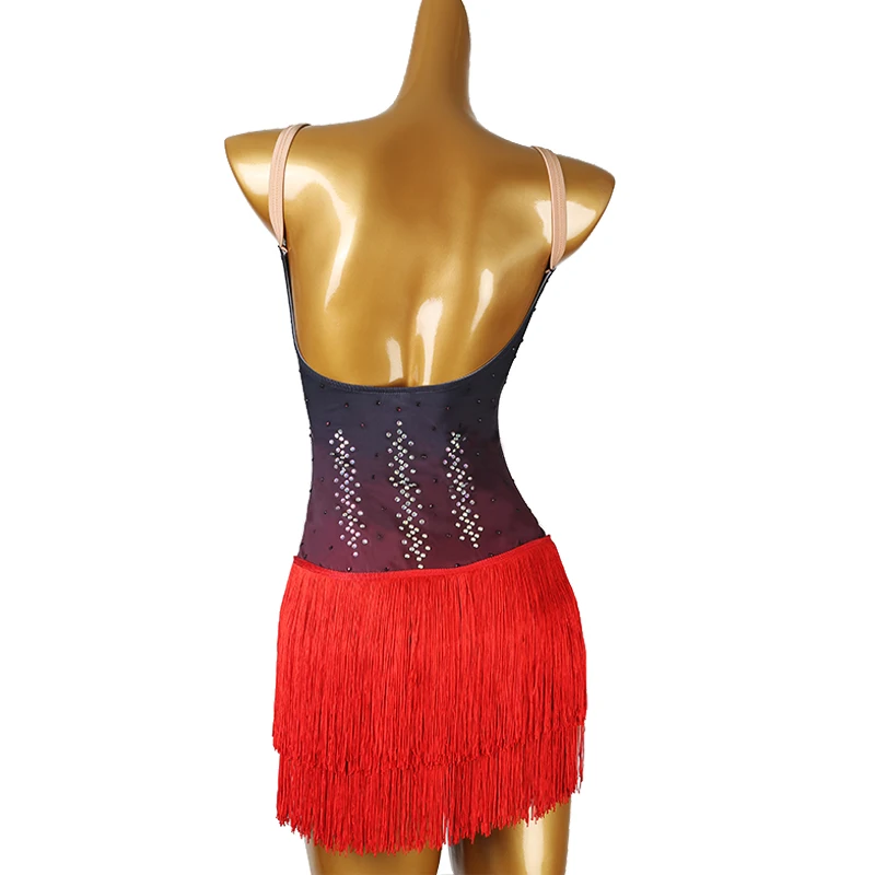 ใหม่ชุดเต้นรําละตินพู่ผู้หญิง Salsa พรรคเสื้อผ้าแขนกุด Rumba Chacha เวที Dancewear เครื่องแต่งกาย bue 492