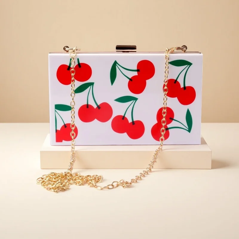 

Cherry Watermelon Fruit Acrylic Clutch Metal Purse Frame Pvc Plastic Flap Evening Day Clutch Shouler Messenger Acrylic Bag