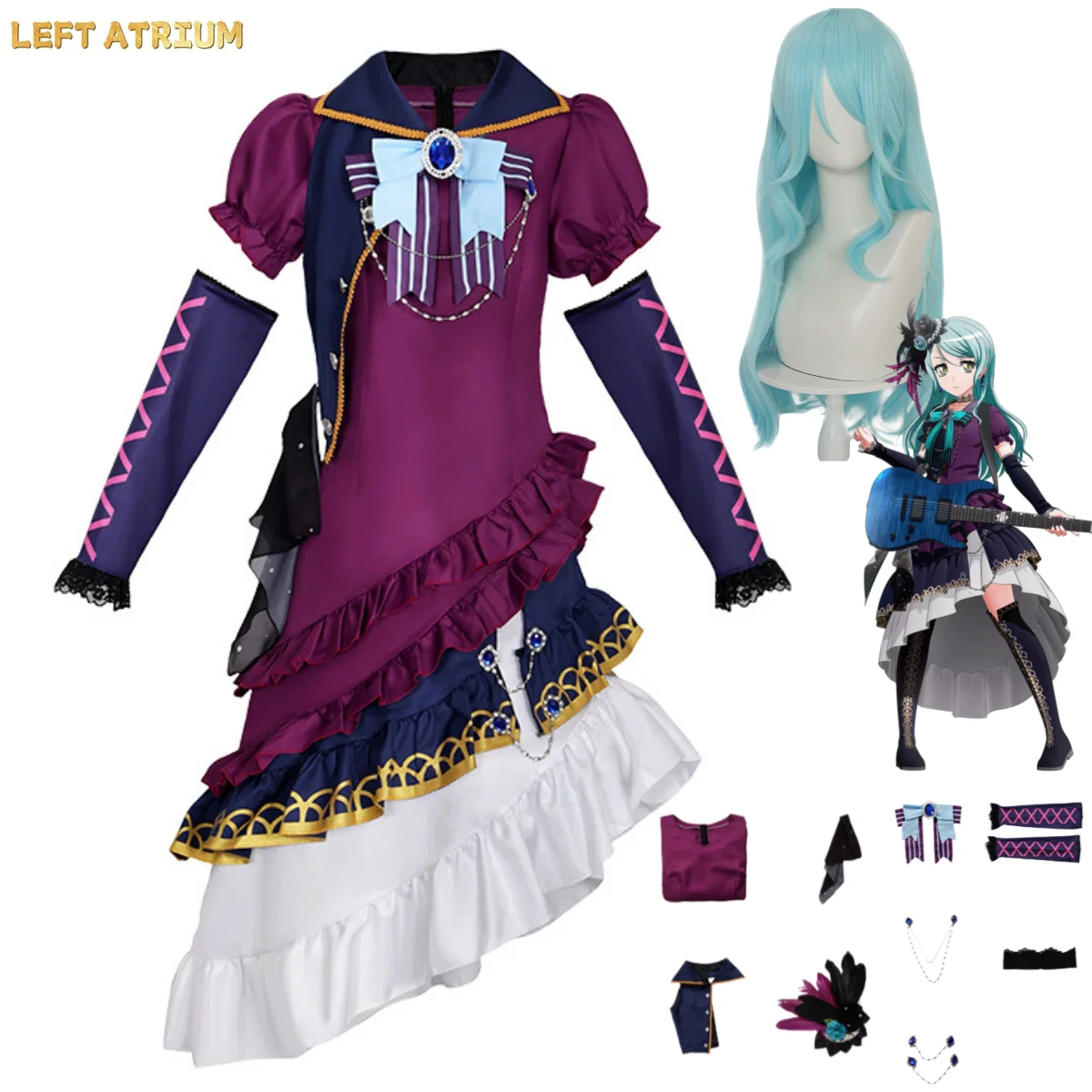

Anime BanG Dream! Sayo Hikawa Cosplay Costume Purple Evening Dress Accessories Wig Woman Sexy Masquerade Carnival Suit
