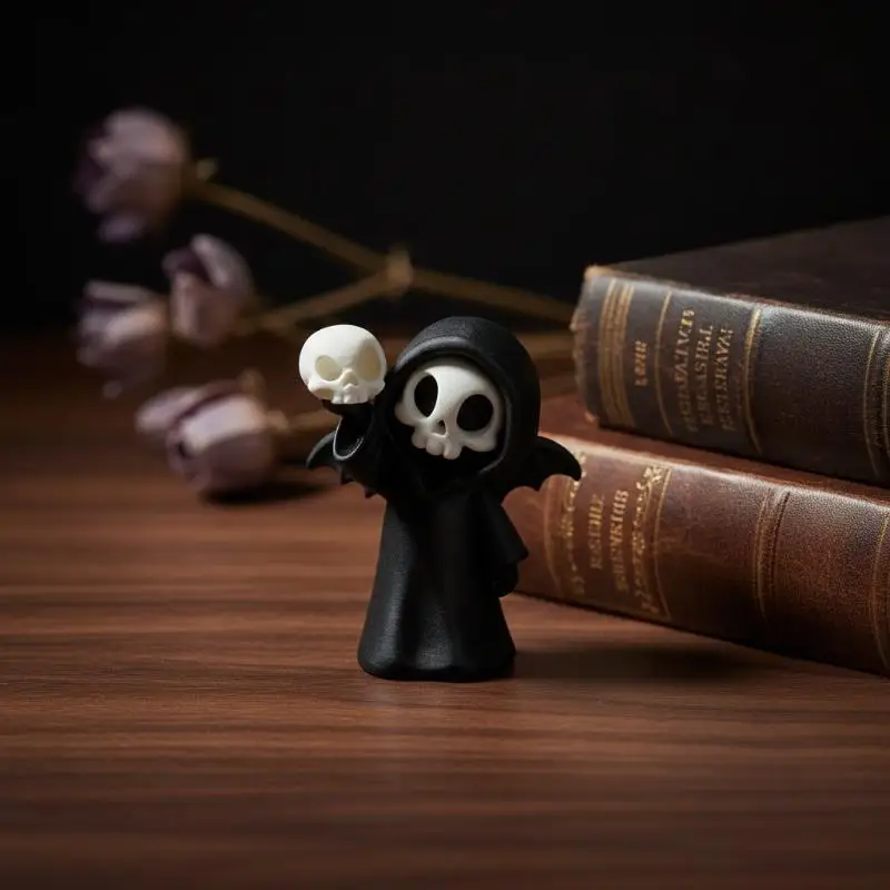 Mini Grim Reaper Resin Figure With: Wings Kawaii Skeleton Statue Gothic Desktop Ornament