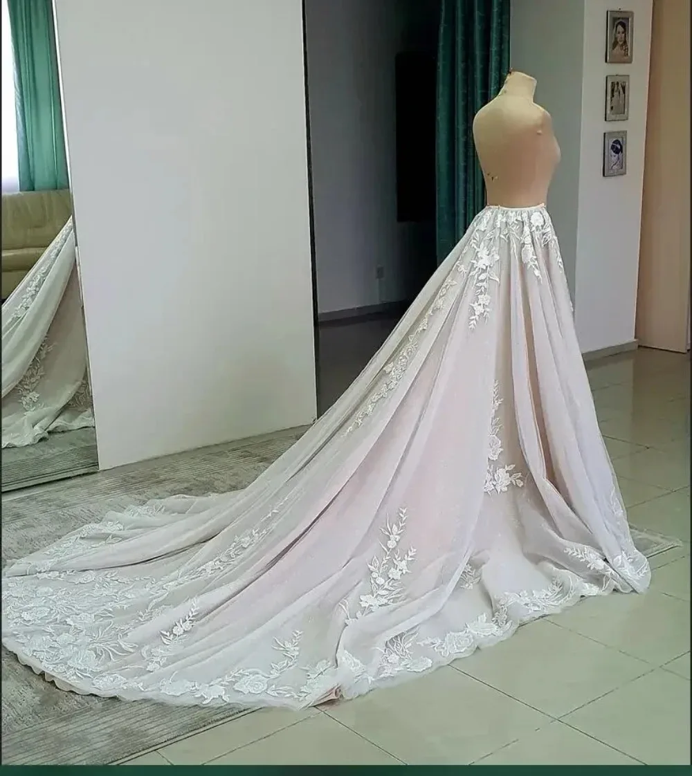 زخرفة فستان شيفون قابلة للإزالة للعرائس، قطار متنقل خارجي، مقاس محدد للمستخدم