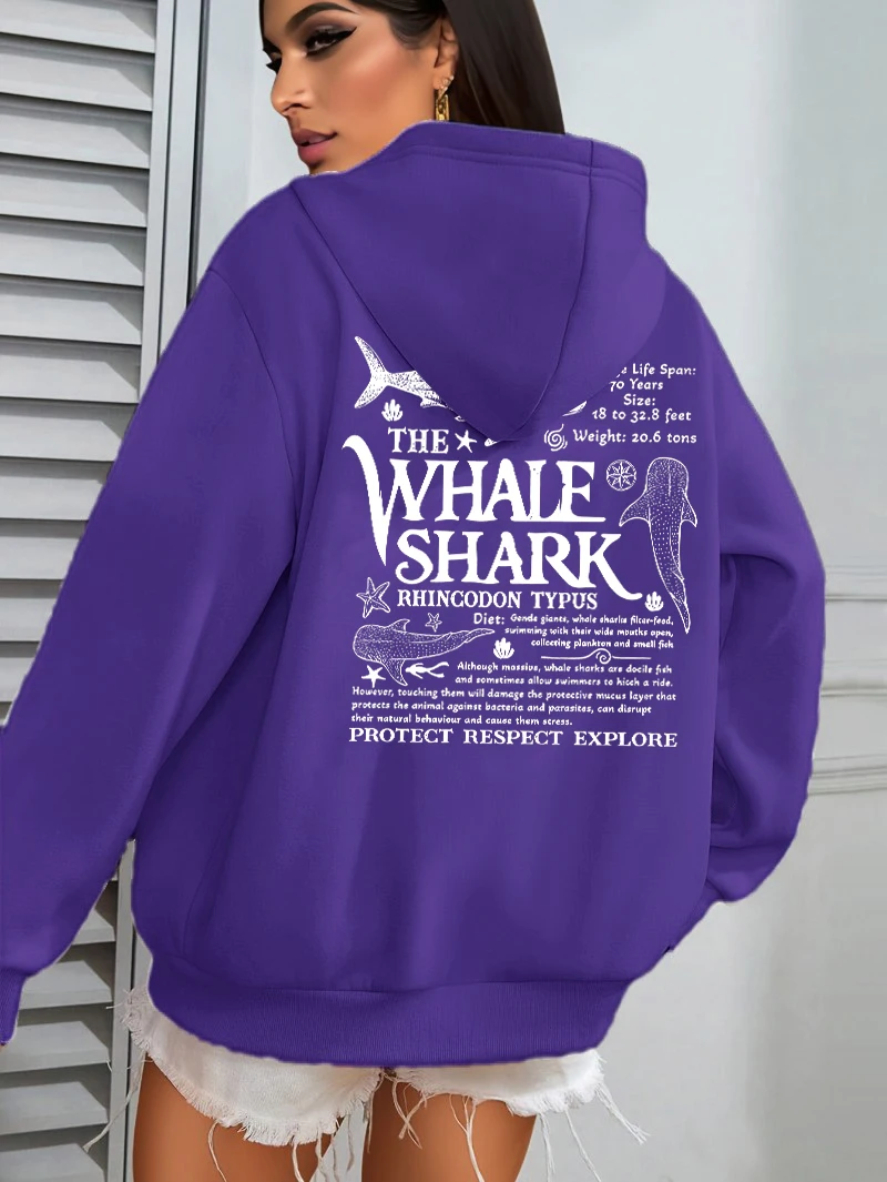 Kreativer Walhai mit Buchstaben-Print, Damen-Streetwear, weiche, trendige Kapuzenpullover, einfarbige, warme Kleidung, lockerer Hip-Hop-Hoodie. – Detail 16
