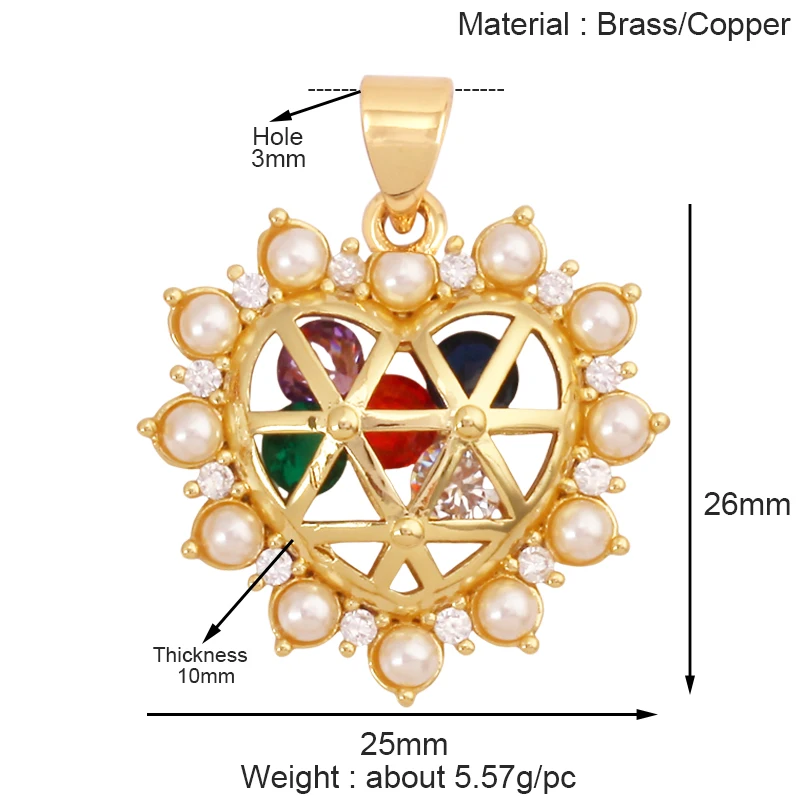 Mode Bunte Zirkon Brenn Liebe Herz Charm Anhänger, Echt 18K Gold Überzogene Halskette Armband DIY Handgemachten Schmuck Liefert S26 – Detail 11