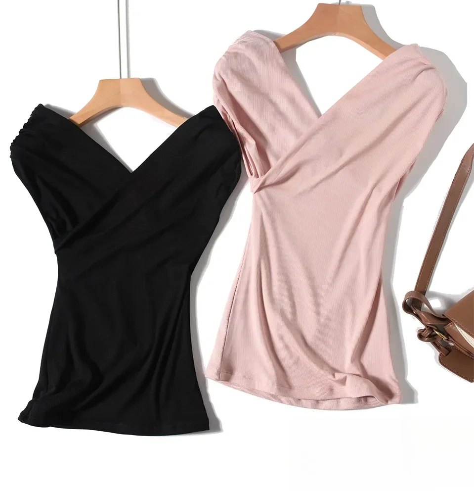 

KONDALA женские элегантные осенние французские футболки с тонким вырезом и перекрестным вырезом, весна-лето 2024, модный классический минималистичный романтический топ