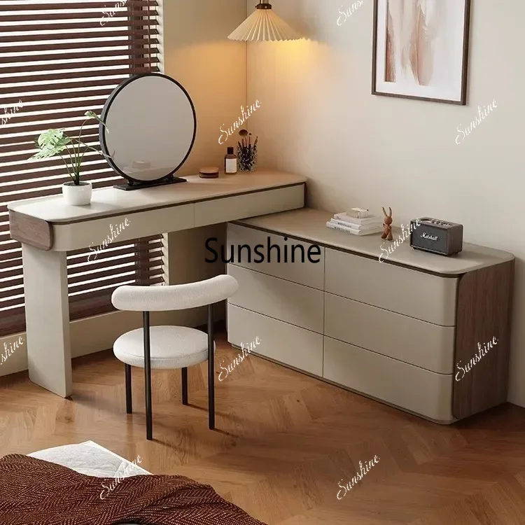 Luxury Dressing Table Cabinet Aesthetic Modern Stool Mirror Dressers Storage 6 Drawers Modern Wood Penteadeira Bedroom Furniture