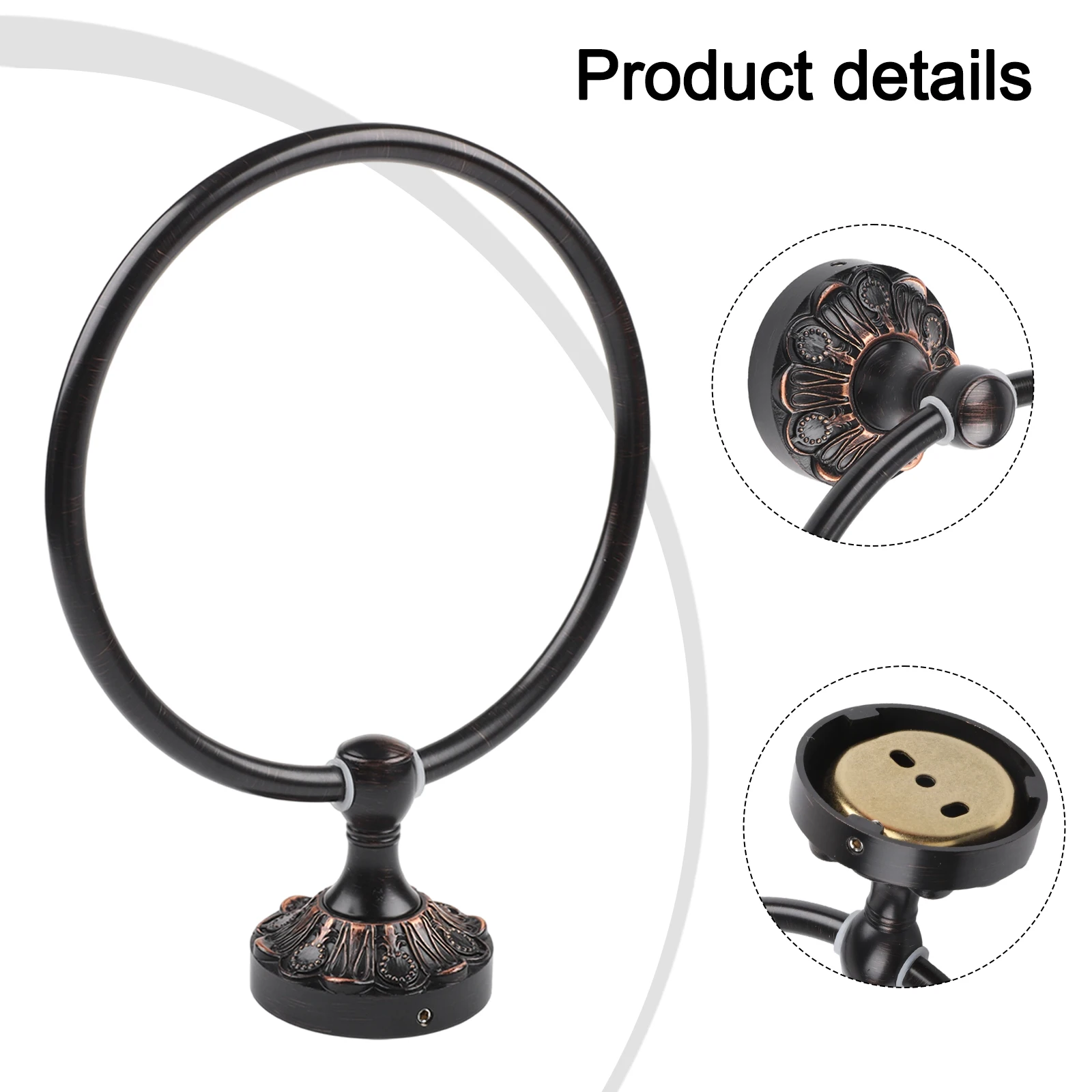 Antique Finish Black Brass Towel Ring for Bathroom and Multiple Room Applications with Complete Installation Set