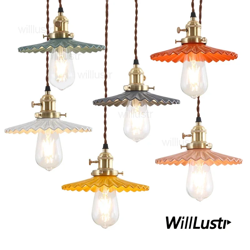 Handmade Pleated China Pendant Lamp Ceramic Shade Pleat Ceiling Chandelier Dinning Room Bedside Suspension Hanging