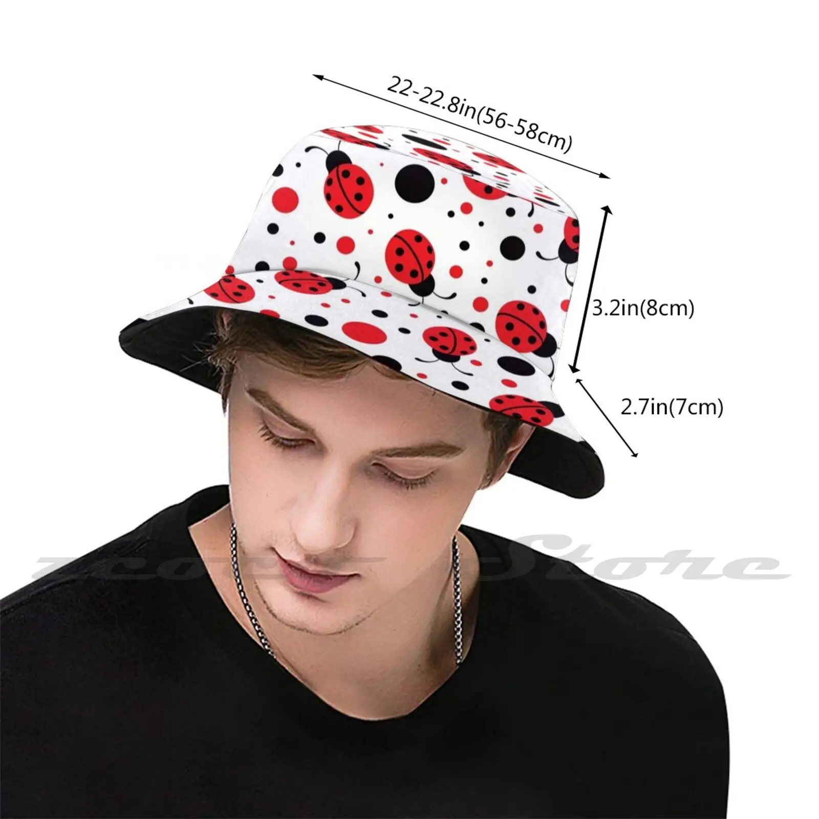 ทุกที่ Topi Bucket นิ่มแฟชั่นรูปแบบส่วนบุคคลของขวัญหมวก Bugs Polkadots จุดลายจุด Sandityche Lunastone Bug สีแดง