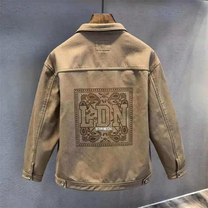 

Износостойкая джинсовая куртка для мужчин, весенне-осенняя рабочая одежда Sle Street Faion, молодежная арматура, свободная посадка, длинный све